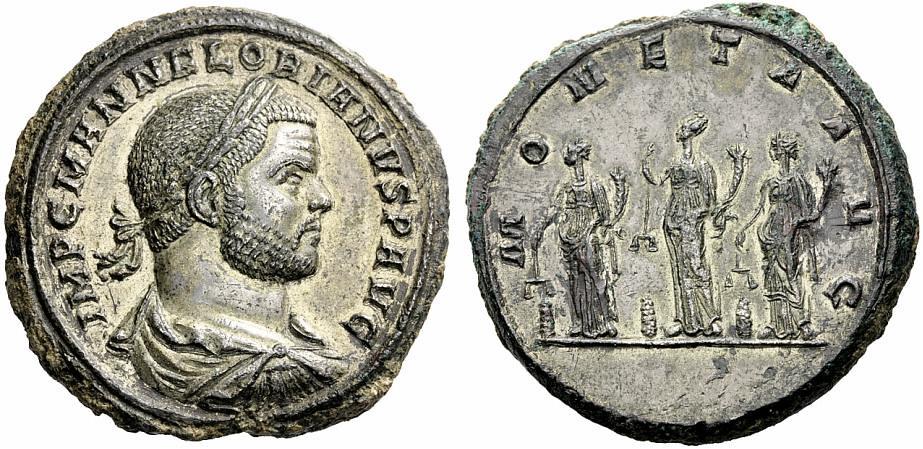 R745 An Excessively Rare and Important Roman Bronze Medallion of Florian (275-276 C.E.), Probably the Largest and Heaviest Medallion of this Emperor in Existence, with Much of the Original Silvering Intact