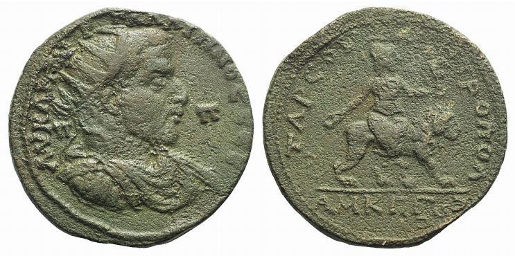 Ancient Coins - CILICIA, Tarsus. Valerian I. Augusta, 253-260 AD. Æ 31mm. Struck after 254/5 AD. R / Athena Nikephorus on lion right