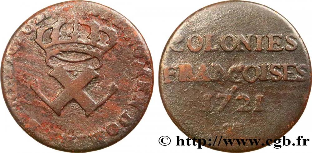 AMÉRIQUE - Louisiane, Acadie, Canada 9 Deniers des Colonies Françoises 1721 La Rochelle - H B