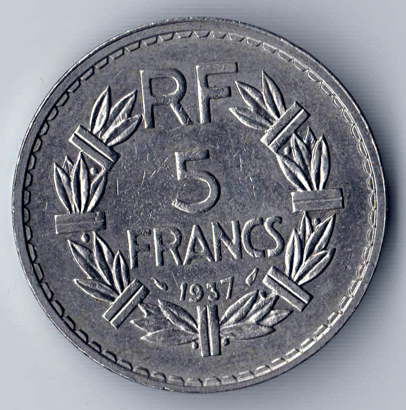 Pièce De 5 Francs Lavrillier - Nickel 1937