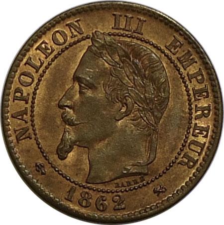 2 centimes Napoléon III 1862K SUP+