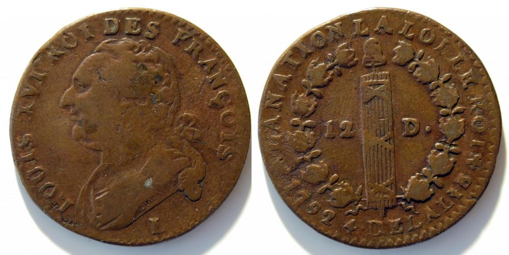 1792 LOUIS XVI Monarque Constit. - 12 Deniers dit au faisceau type François Bayonne (L) métal de cloche 29mm 12,54g.jpg