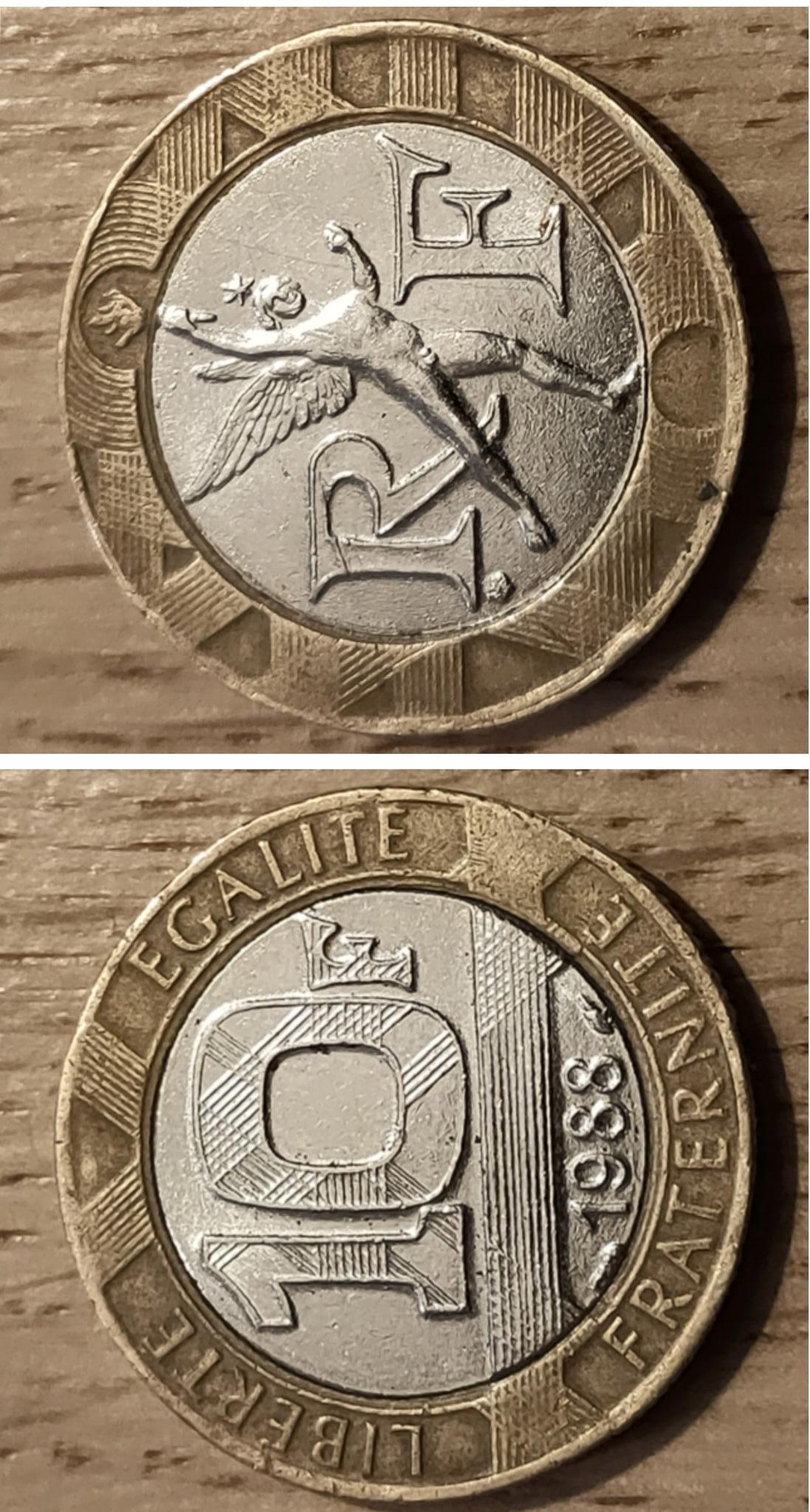 10 francs Génie de la Bastille, avec centre en nickel décentré 1988 Pessac F.375/2 var. v14_1361 Modernes